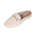 thumbnail image 2 of CHWshoes Design Mules for Women, Almond Toe Slip-On Flats, Backless Loafers with Matal Buckle, Comfort Casual & Dressy Shoes Beige Size 36, 2 of 6