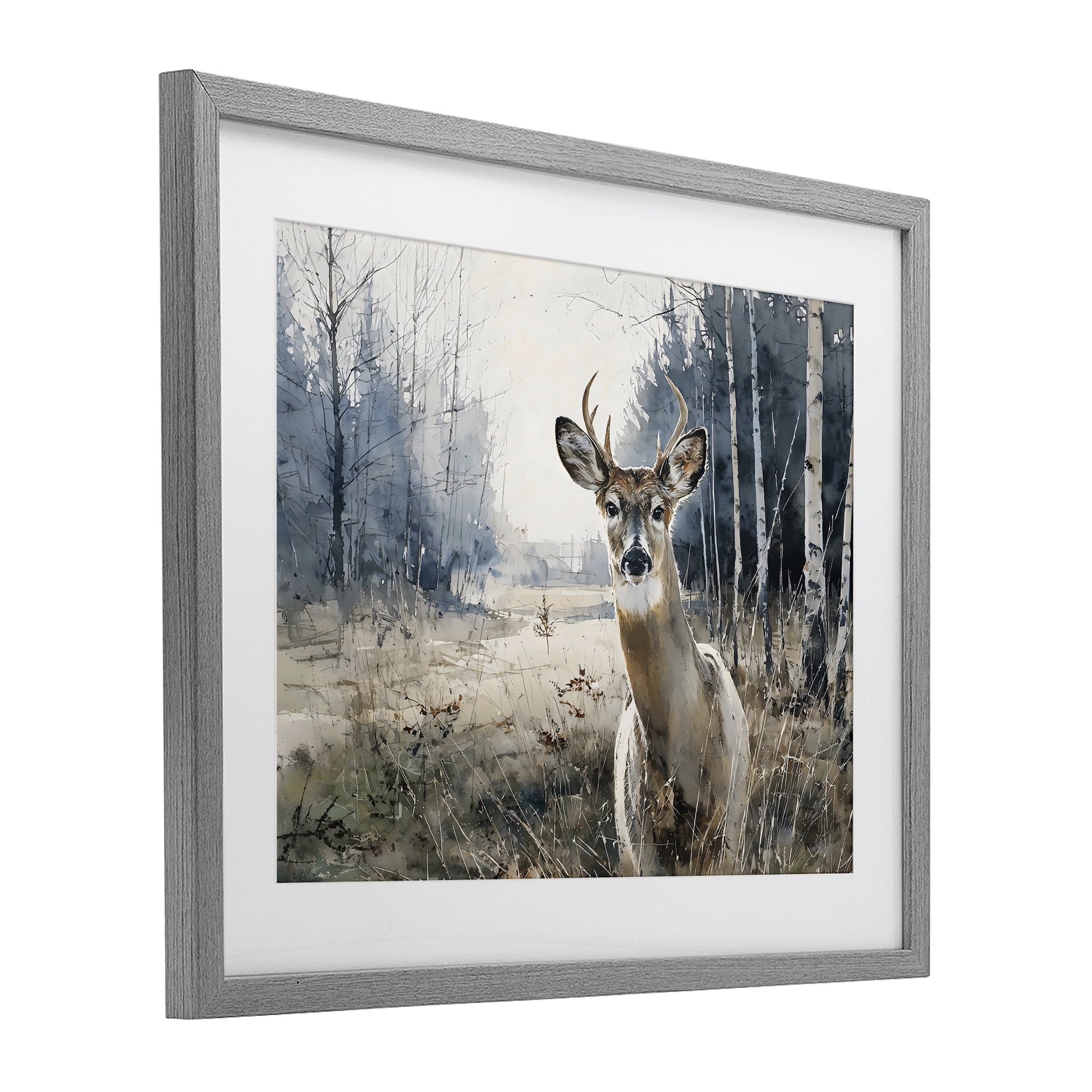 Stupell Industries Deer in Winter Wilderness Gray Framed Print Under Glass, design by Franklyn Gregory