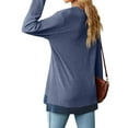 thumbnail image 5 of QAFOPEH Women Contrast Color Lace V Neck Long Sleeve Side Slit Casual Top, 5 of 5