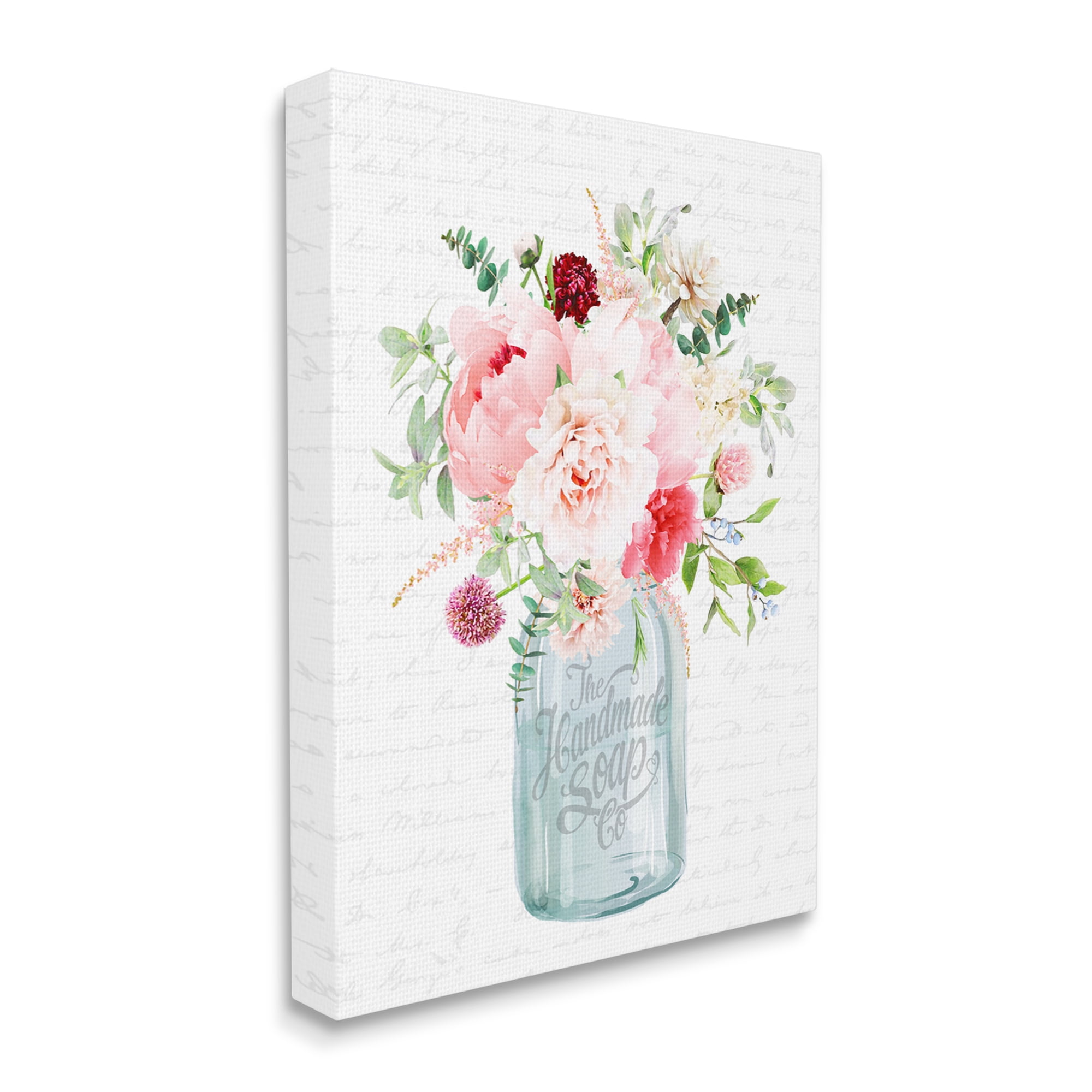 Stupell Industries Bright Pink Floral Bouquet Cursive Script Pattern Graphic Art Gallery Wrapped Canvas Print Wall Art, Design by Lettered and Lined