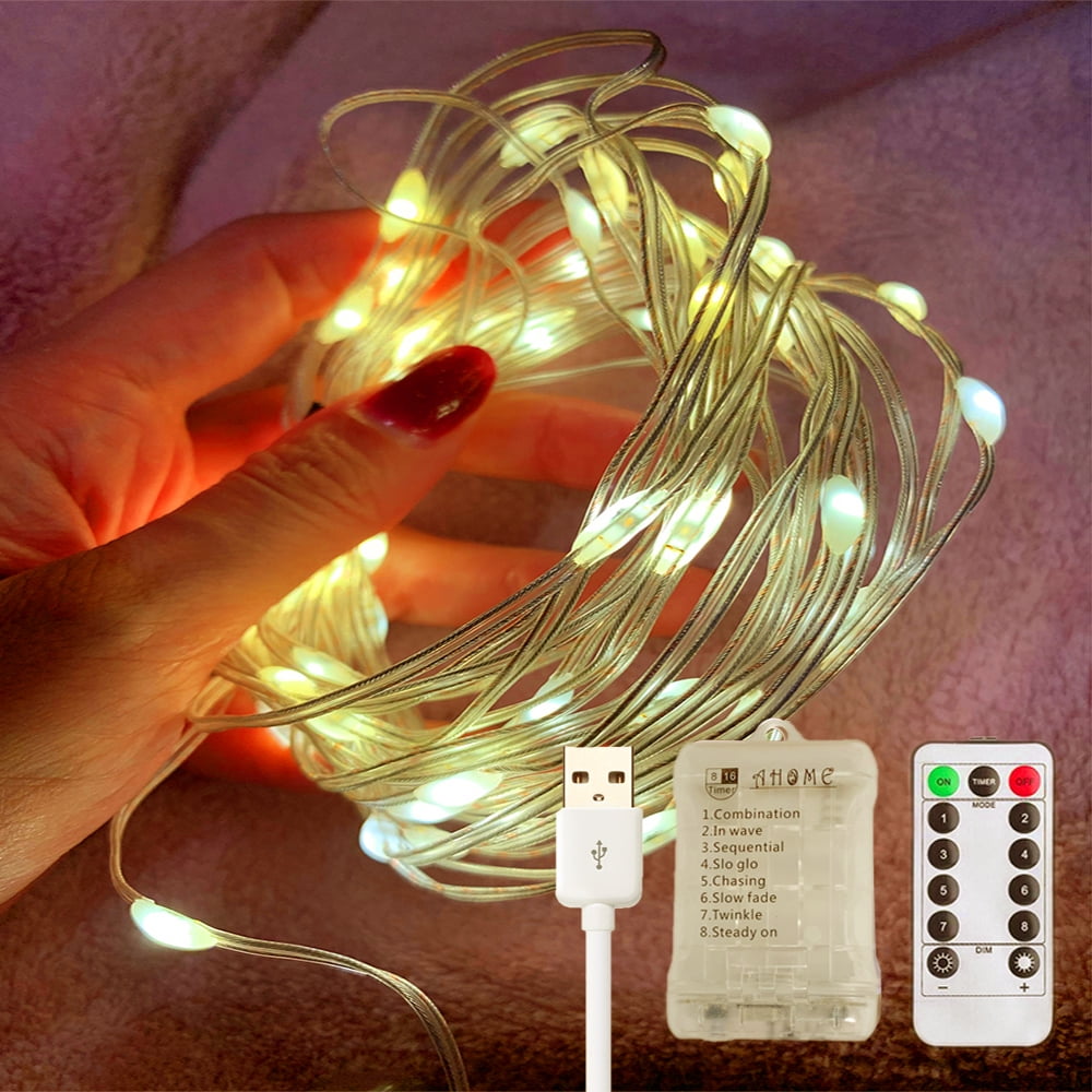 TorchStar 20ft 8-modes Battery Operated Fairy LED Wire String Lights Warm White 