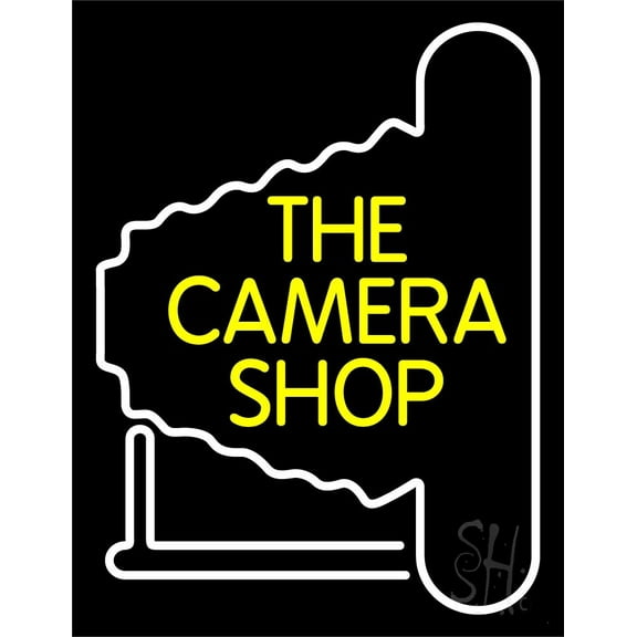 Red The Camera Shop Block 1 LED Neon Sign 19 x 15 - inches, Clear Edge Cut Acrylic Backing, with Dimmer - Bright and Premium built indoor LED Neon Sign for Computer & Electronics store decor.