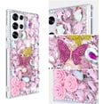 thumbnail image 4 of Compatible with Samsung Galaxy S24 Plus Bling Diamond Case Luxury Glitter Shiny Sparkly 3D Butterfly Flower Crystal Rhinestones Phone Case for Women Girly Slim Shockproof Phone Cover, Pink, 4 of 12