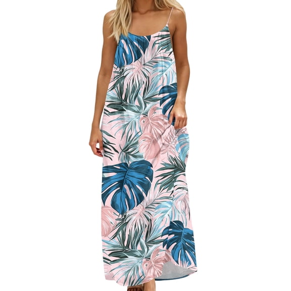 Ruimatai Women's Casual Floral Print Sleeveless Backless Maxi Dress Lightweight Comfortable Loungewear Home Wear