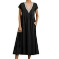 thumbnail image 2 of ClodeEU Women's Short Sleeve V-Neck Dress,Flared Midi Dress with Lace Trim ,Fitted Waist for Summer with Pockets Black,Womens Plus XL, 2 of 6