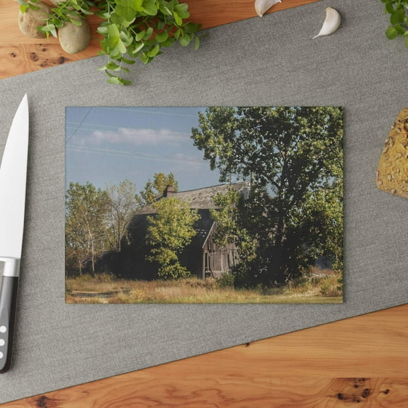 U R There Photography Barnes Road Grey Rustic Farmhouse Tempered-Glass Cutting Board 8"x 11"