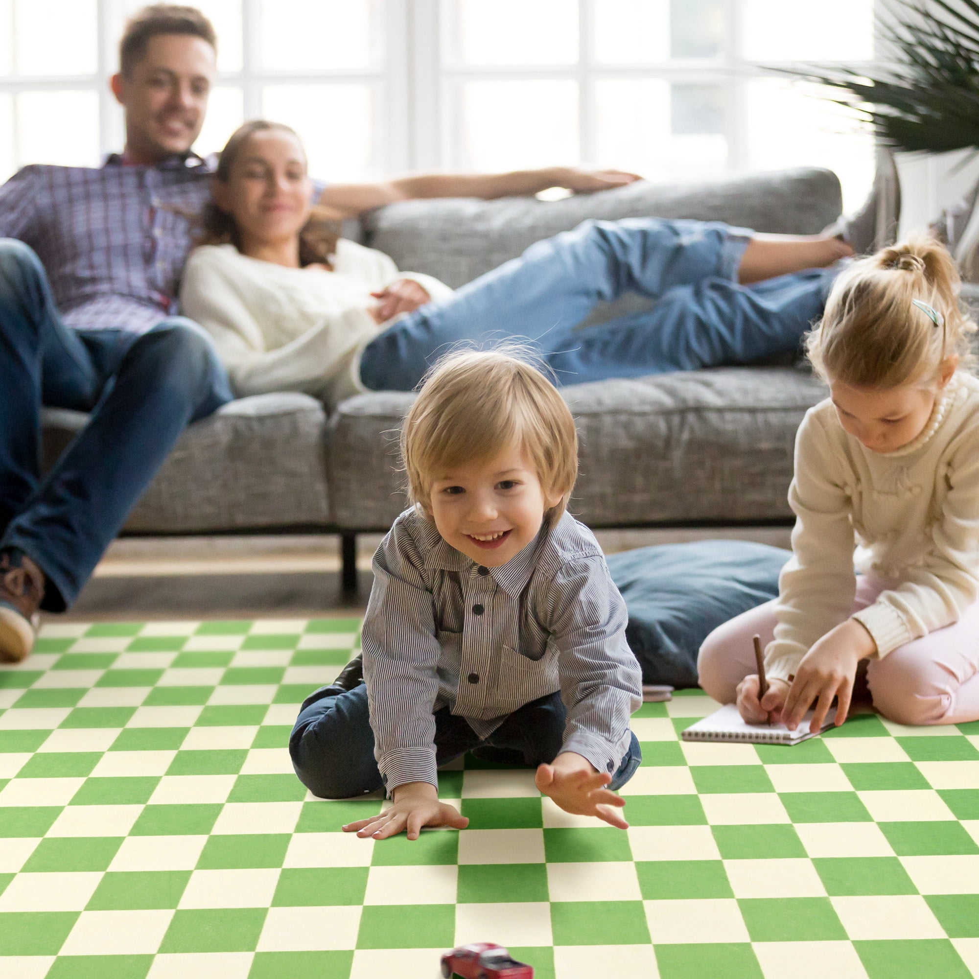 Arogan Checkered Area Rug for Living Room Bedroom Washable Rug, Green,4' x 6'