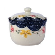 Country Style Sugar Bowl With Lid, Japanese Hand Painted Pattern Sugar Pot, Sugar Container Spice Jar, Seasoning Jar-Qing Cai-370ml