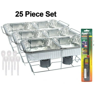 25 Pc Disposable Aluminum Chafing Dish Buffet Party Set WITH HANDY LIGHTER