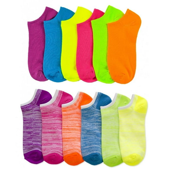 Lot Of 12 Women's Ladies No Show Neon Ankle Socks Sports Multi Color Size 9-11 !
