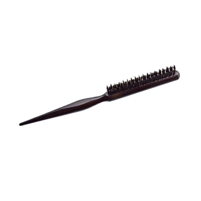 Cepillo de madera con cerdas de jabalí y peine de dientes anchos para peinar y dar volumen al cabello rizado.