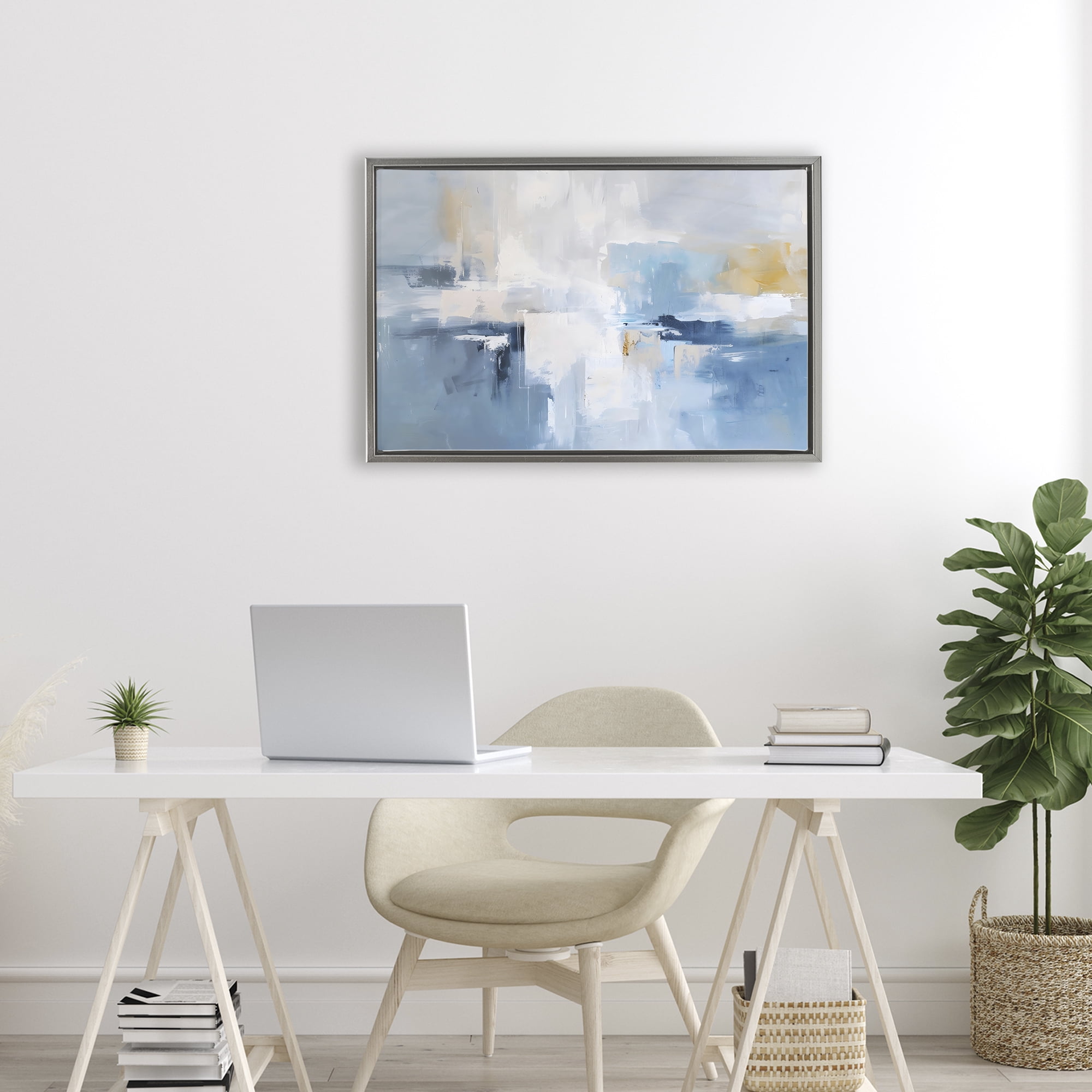 Stupell Industries Blue Sea Mist Horizon Gray Framed Floater Canvas Wall Art, design by Creative Studio