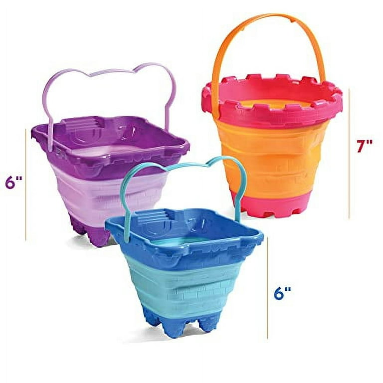  Silicon Beach Toy Collapsible Bucket,Sanbox Beach Sand Pail,  Travel Foldable Pail Bucket with Mesh Bag, Collapsible Buckets Multi Use  for Garden Beach, Camping Gear, Beach Party, Fishing, Car Washing : Toys
