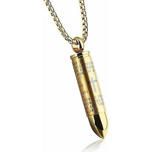 Mens Cross Pendant Necklace For Men Black Gold English Urn Lord's Prayer Stainless Steel Ash Memorial Bullet Chain Nice Gifts