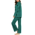 thumbnail image 5 of Pajamas for Women Set Summer Plaid Print Lightweight Sleepwear with Pants Casual Crew Neck Long Sleeve Pajamas Summer Pajamas, 5 of 7