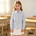 thumbnail image 6 of FYDUU Kids Boys Girls Long Sleeve Striped Shirts Children's Button Down Dress Shirts Formal School Uniform Tops Back To School Clothes 10-11 Years, 6 of 6