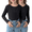 Black/Black, variant on 2 Pack Girls Long Sleeve Henley T Shirts Button Down Slim Fit Tops Round Neck Ribbed Knit Shirts