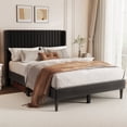 thumbnail image 3 of Sofanext Queen Wingback Platform Bed Frame, Tall Velvet Upholstered Headboard, Wood Slat Support, No Box Spring, Noise-Free, Black, 3 of 10