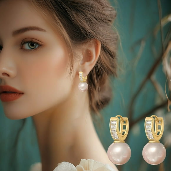 Découvrez des Articles de Haute Qualité en Solde! Boucles d'Oreilles Incrustées de Perles en P-ink, Mode, Tempérament, Boucles d'Oreilles Géométriques, Cadeau