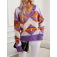 thumbnail image 5 of Woman Western Aztecs Knit Sweater Long Sleeve Vintage Geometric Pullover V Neck Distressed Cropped Sweater M, 5 of 10