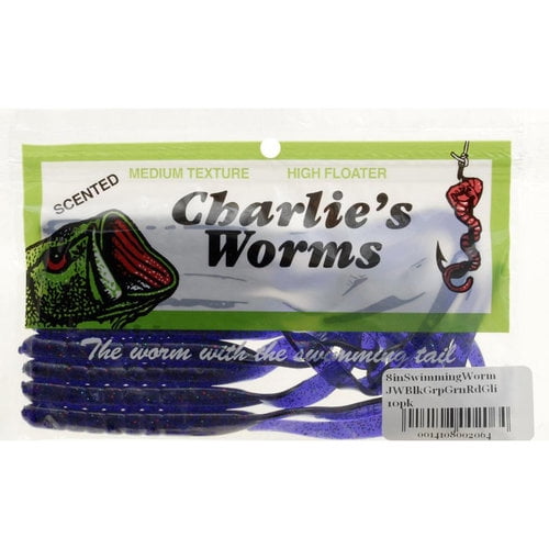 Charlie's Worms Artificial Fishing Bait 8" Ribbon Tail Swimming Worm