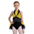 thumbnail image 4 of iixpin Kids Girls Latin Jazz Tulle Skirted Bodysuit Sequin Ballroom Dancewear Feather Ballet Dance Leotard Yellow 8, 4 of 6