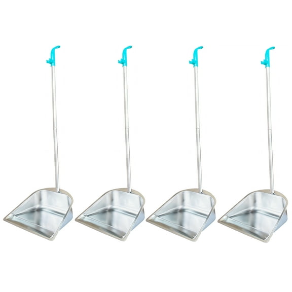 4-Pack Dustpan with Long Handle 33.5" Indoor Outdoor Stainless Steel Dust Pans