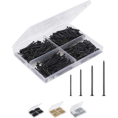 - Nail Assortment Kit 600 Pcs 4 Sizes Black Small Nails Nails for Hanging Pictures Finishing Nails Wall Nails for Hanging Pin Nails Hardware Nails Assorted Nails Galvanized Nails