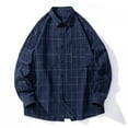 thumbnail image 2 of Shirts for Men Fall Long Sleeve Button Down Business Plaid Shirt Jacket with Pocket Casual Plus Size Loose Collar Mens Dress Shirts Navy XXXXL, 2 of 5