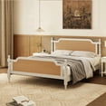 thumbnail image 2 of Traditional Style Rattan Queen Size Bed Frame,No Box Spring Needed,Antique White, 2 of 10