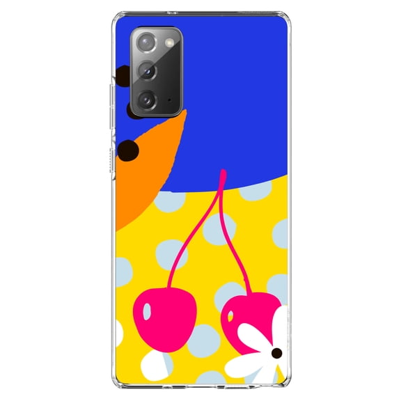 DistinctInk Clear Shockproof Hybrid Case for Samsung Galaxy Note 20 (6.7" Screen) - TPU Bumper, Acrylic Back, Tempered Glass Screen Protector - Summer Vibes Bold Flower Chery Pink Yellow