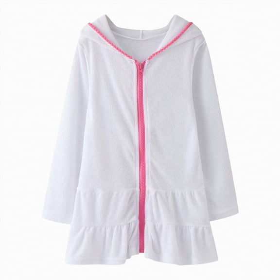 Girls Swim Cover Up Toddler Swimsuit Coverup Hooded Zip-Up Beach Bathing Suit Robe Cover-ups for Kids Girls