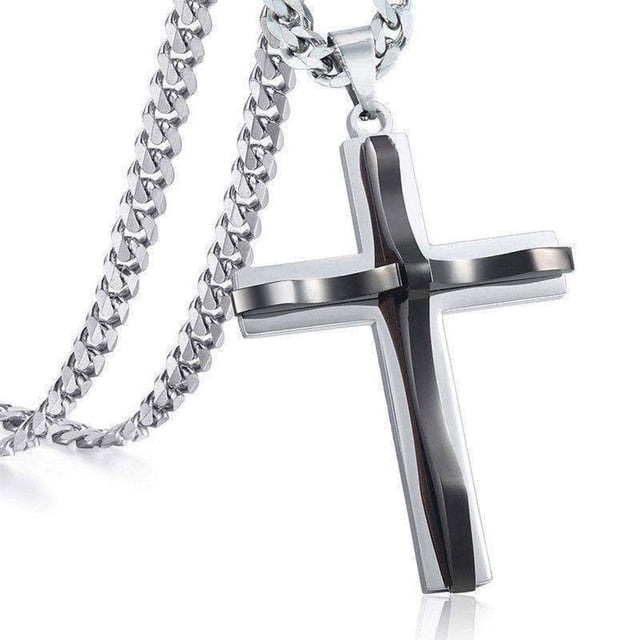 Collar cruzado Hugo de acero inoxidable para hombre Cruz Negra