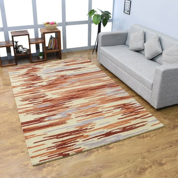 Rugsotic Carpets Hand Tufted Wool Eco-Friendly Area Rugs - 3'x5', Rectangle, Multicolor, Modern Contemporary Design, High Pile Handmade Anti Skid Rugs for Living Room, Bed Room (K00S14)