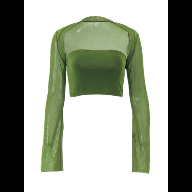 Conjuntos de Dos Piezas para Mujer: Top de Corsé de de Larga, Moderno Y2K, Escote Cuadrado, Corpiño para Salir, Top Corto Tipo Chal Verde L