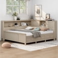 thumbnail image 3 of Full Size Wood Daybed with Storage, Farmhouse Style Day Bed with Shelves and 3 Drawers, Antique White, Space Saving Bed Frame, No Box Spring Needed, 3 of 9
