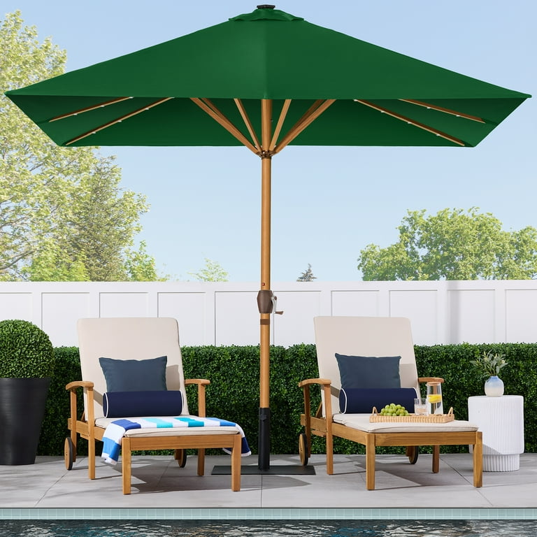 dark green 9 ft patio umbrella with led lights Best Choice Products 9ft Deep Square Solar LED Lighted Patio Umbrella w/ Woodgrain Pattern, UV-Resistant