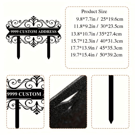 Personalized Metal Address Sign with a Stake - Custom Street Number And Text, Suitable for Garden, Yard, Or Front Door Decoration (Available in Black And Two Sizes)