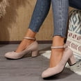 thumbnail image 4 of Women's Mary Jane Pumps Platform Round Toe Dress Shoes with Suede Buckle Strap Comfortable High Heels for Evening Party Beige Size 9, 4 of 6