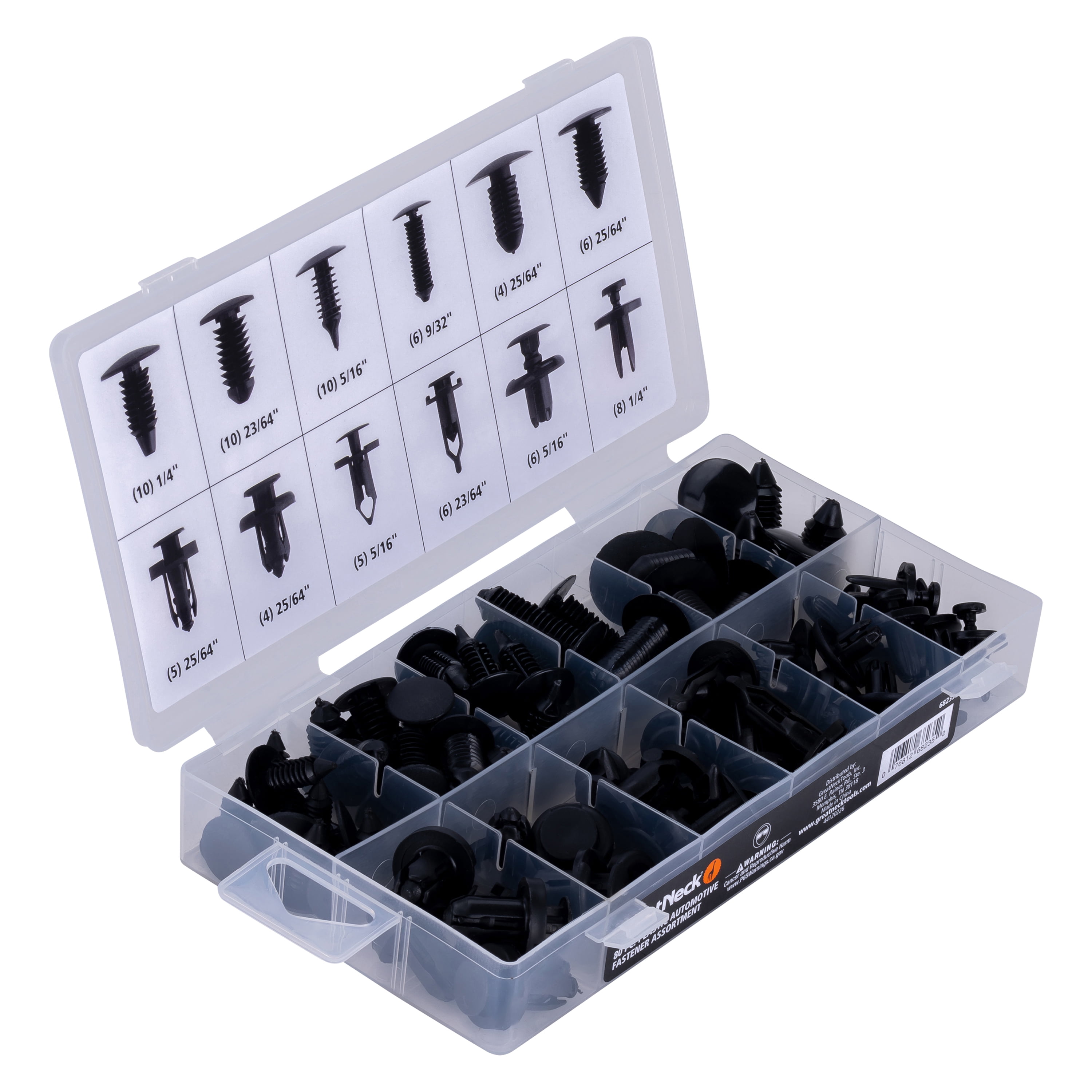 GreatNeck 80 Piece Automotive Plastic Fastener Assortment Set for Interior and Exterior Use