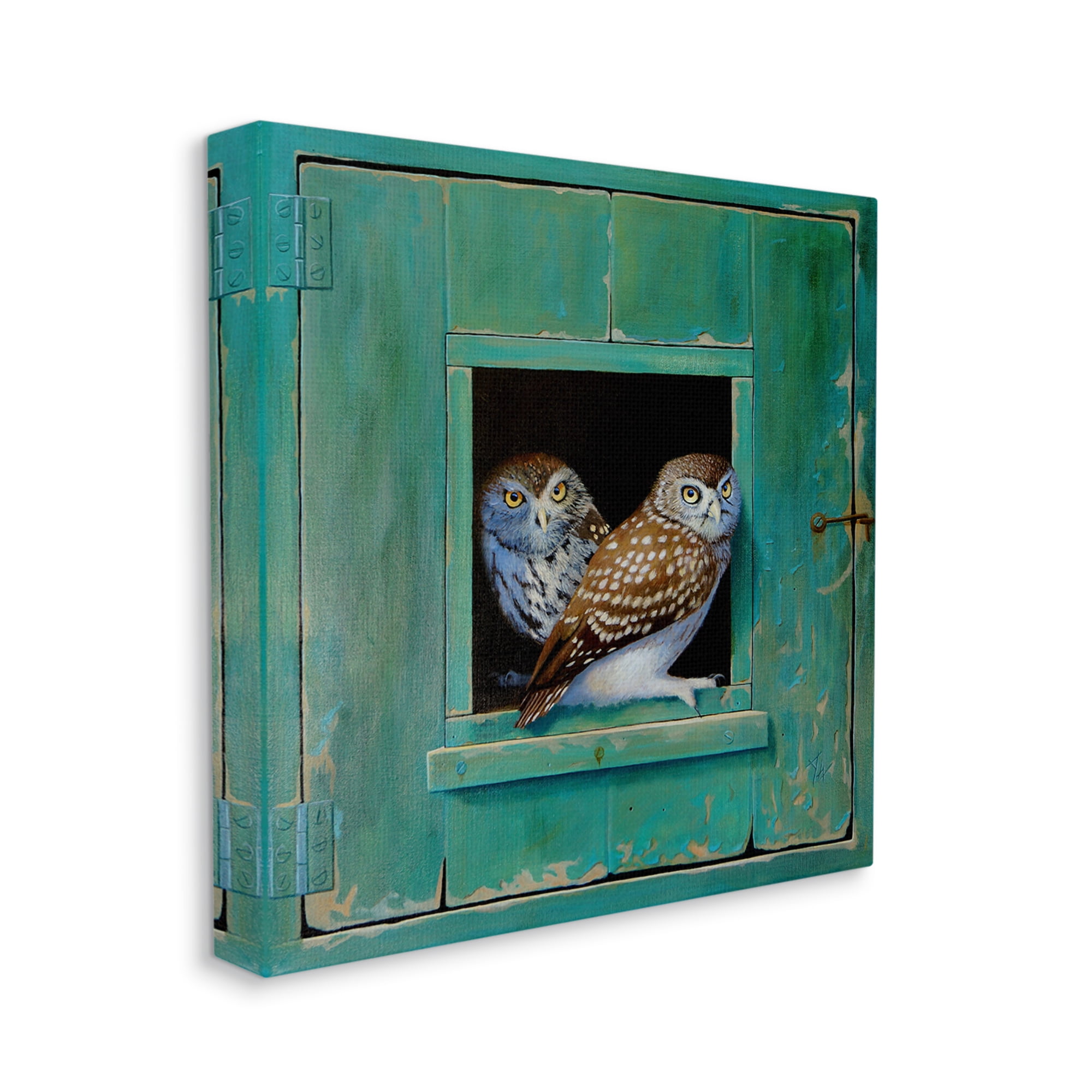 Stupell Industries Spotted Owls Perched Rustic Green Door Ledge Painting Gallery Wrapped Canvas Print Wall Art, Design by Alan Weston