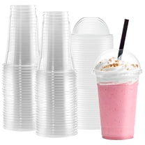 ACDANC 100 Sets Plastic Cups With Dome Lids For Iced Cold Drink Coffee Tea Smoothie Transparent Plastic Cup With Lid,450Ml,5 Cups With Ball Lid,100 Pieces