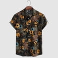thumbnail image 2 of Eashery Mens Short Sleeve Button Down Shirts Lapel Tops Linen Button Down Shirt for Men Brown 3XL, 2 of 5