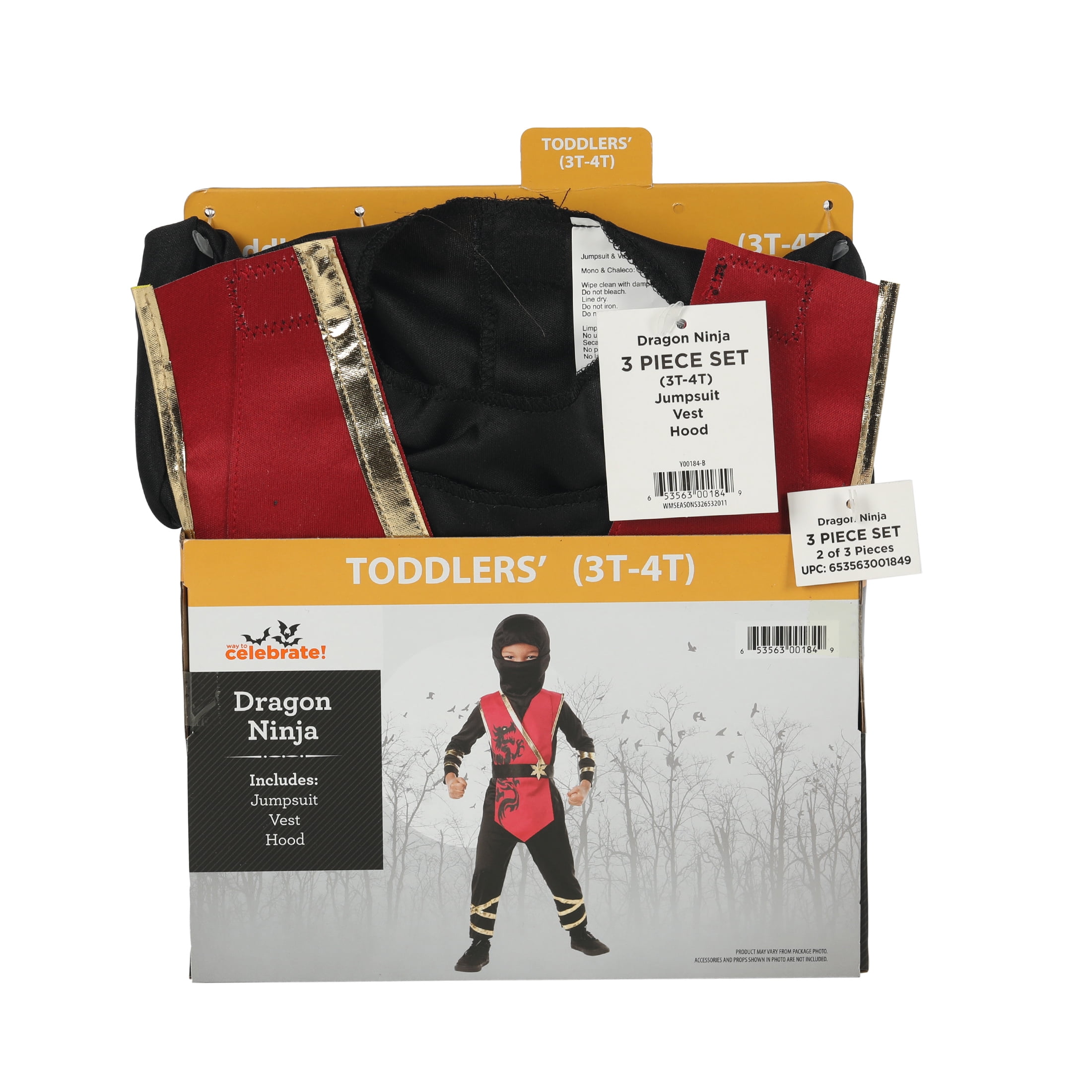 Dragon Ninja Halloween Costume for Toddler, Size 3T-4T, by Way to Celebrate
