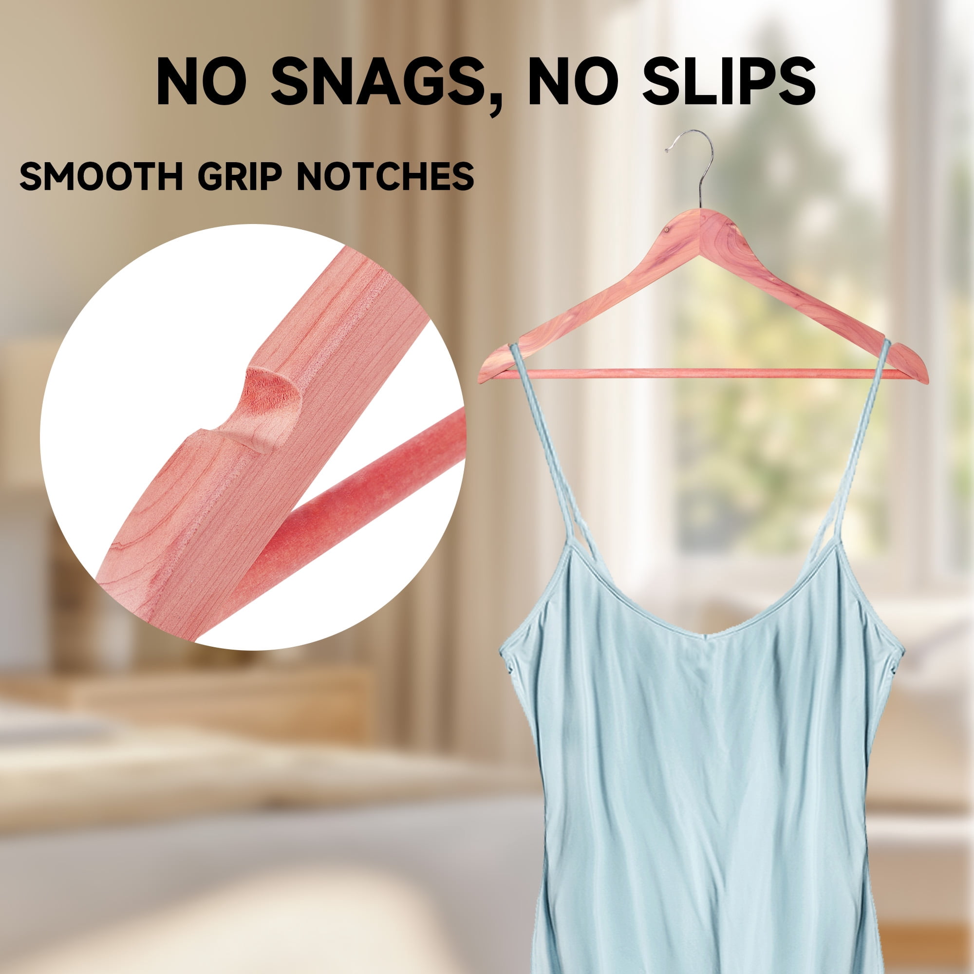 BP4U 12-Pack Premium Wooden Clothes Hangers with Clips, Cedar Wood Skirt/Pant Hangers with Adjustable Clips for Suits, Dresses, Coats, Jackets, Trousers