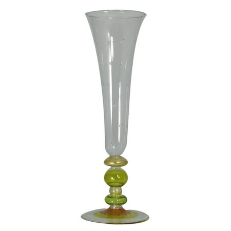 Gold Painted Glass - Set of 2 Acorn Green & Gold Hand Painted Champagne Flutes with Embossed Dots 10