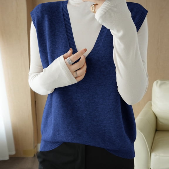 Chbgutlmr Sweater Vest for Women Sleeveless V Neck Solid Color Loose Pullover Sweaters Casual Spring Plain Tops