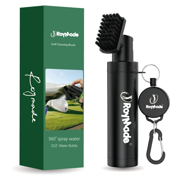 ROYMADE Pro Golf Club Brush Cleaner with 5oz Water Bottle 360°  Spray Water Easy Cleaning with Nylon Bristles, Adjustable Duty Retractable Clip, Carabiner Clip,Best Golf Gifts