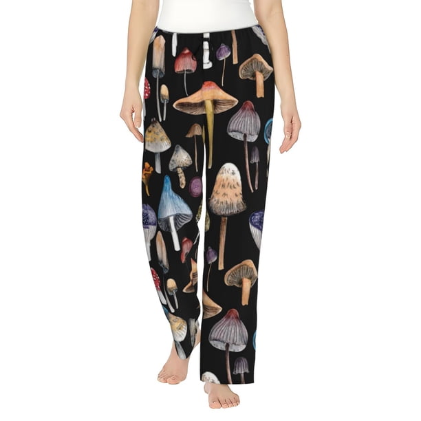 Balery Mushrooms and Autumn Leaves Pantalones de pijama para mujer, pijamas ultraligeros, pantalones de estar por casa-Large