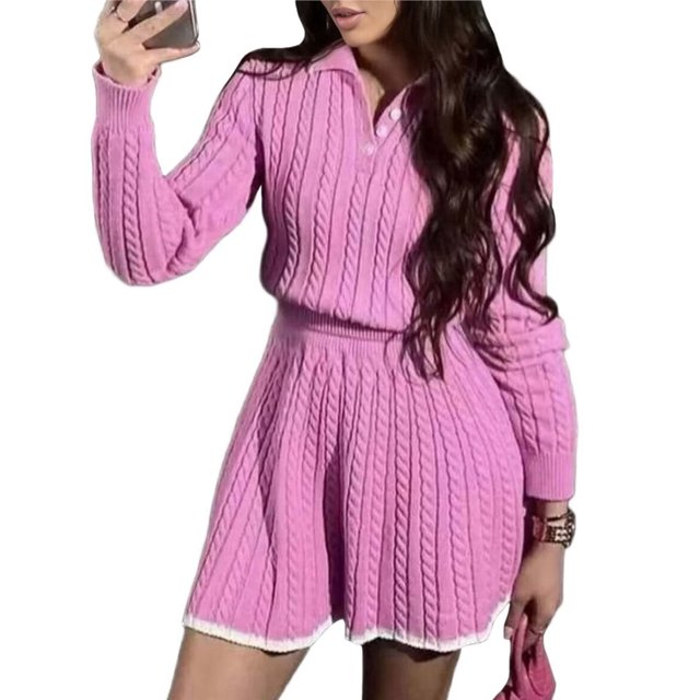 Conjunto de 2 Piezas Vintage con Cuello Tipo , Larga, Falda Corta y Cintura Alta para Mujer Color Magenta M